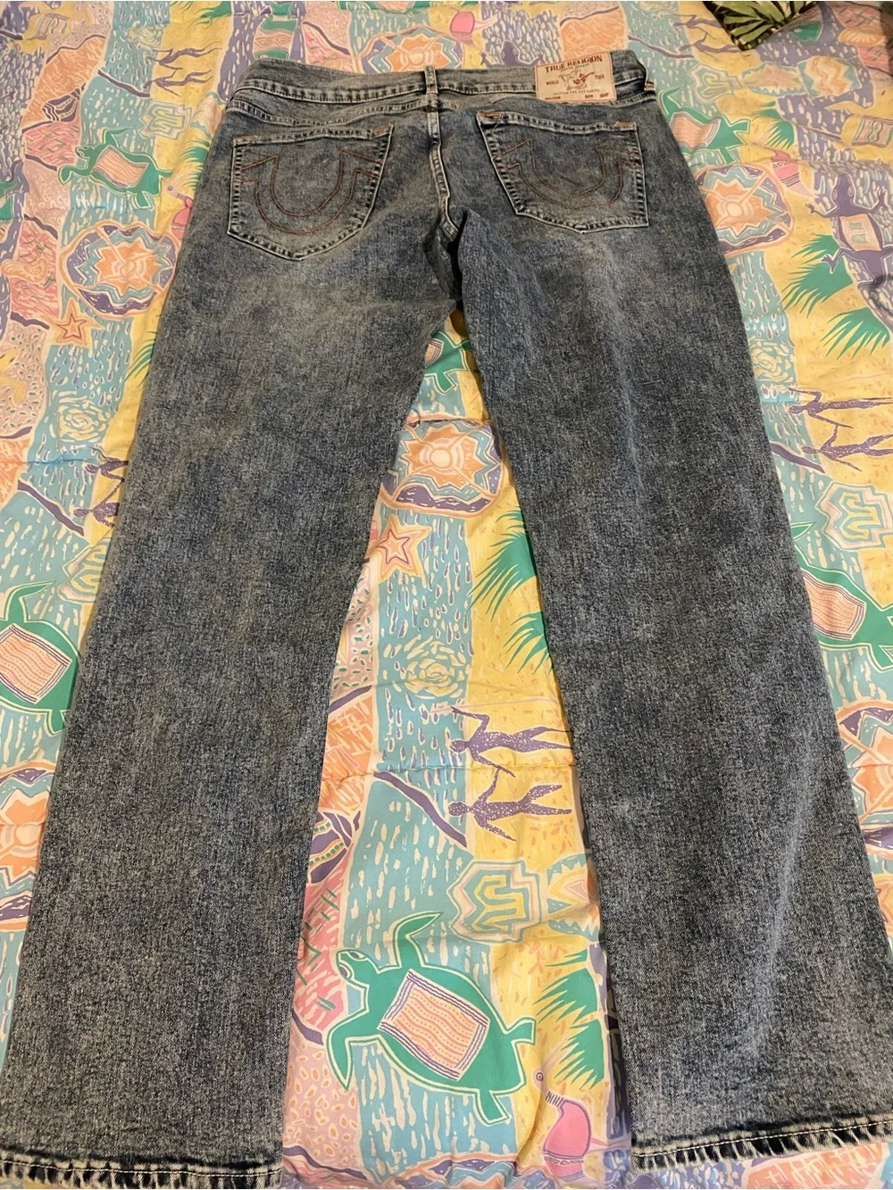 True Religion Men’s Blue Acid-Wash Straight Leg Jeans